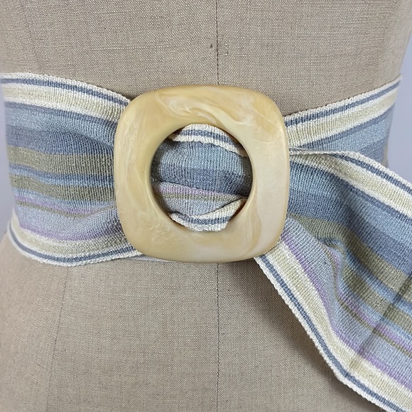 Vintage 80s Liz Claiborne Striped Cloth Slide Belt S/M - Picture 2 of 5